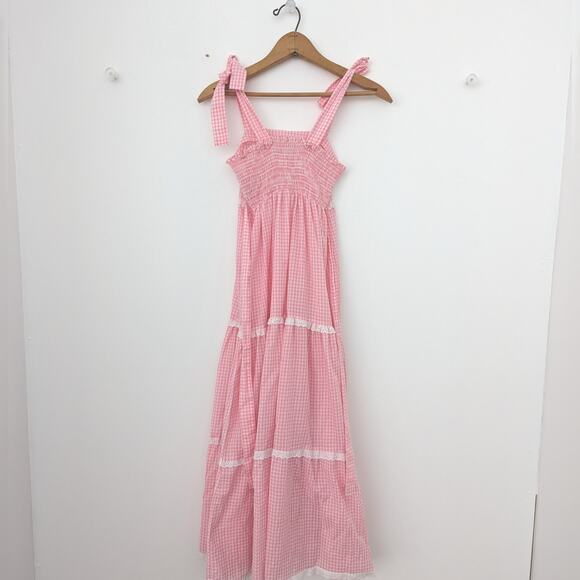 Vintage Cinderella Dress Girls Size 10 Pink Gingham Embroidered Sundress Maxi - Picture 3 of 7
